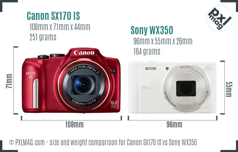 Canon SX170 IS vs Sony WX350 size comparison