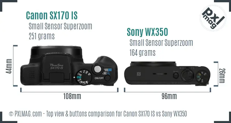 Canon SX170 IS vs Sony WX350 top view buttons comparison