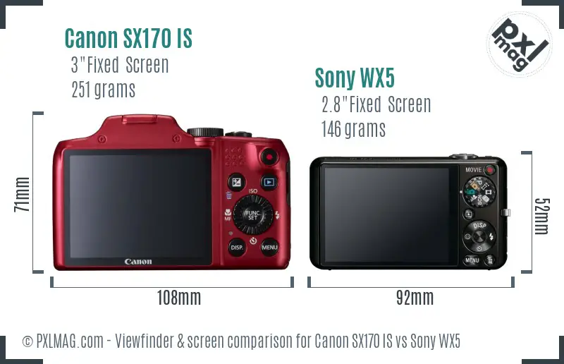 Canon SX170 IS vs Sony WX5 Screen and Viewfinder comparison