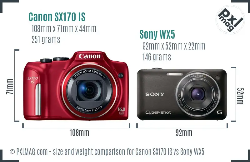 Canon SX170 IS vs Sony WX5 size comparison