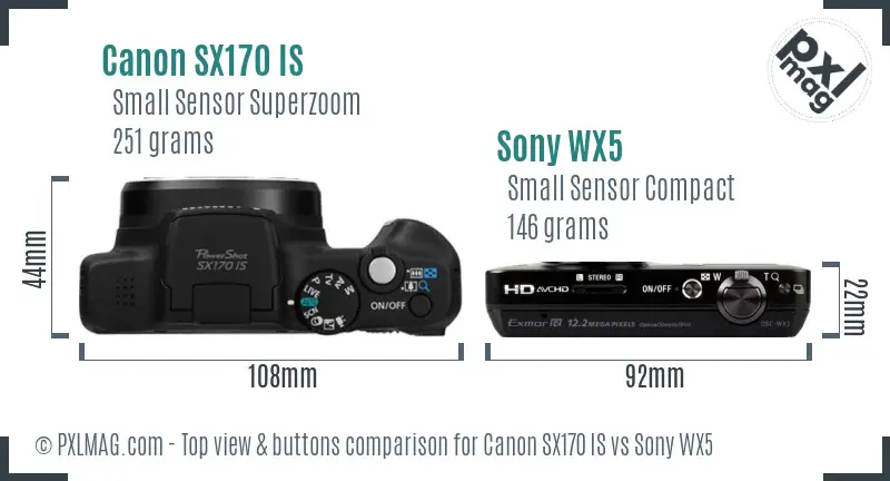 Canon SX170 IS vs Sony WX5 top view buttons comparison
