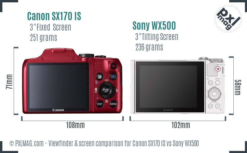 Canon SX170 IS vs Sony WX500 Screen and Viewfinder comparison