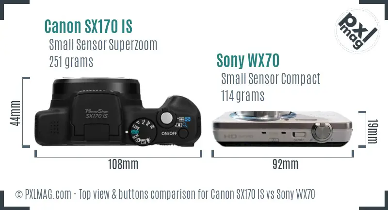 Canon SX170 IS vs Sony WX70 top view buttons comparison