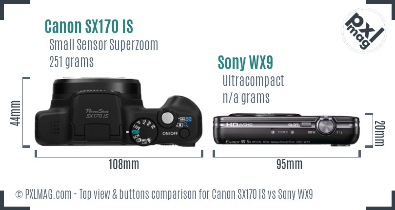 Canon SX170 IS vs Sony WX9 top view buttons comparison