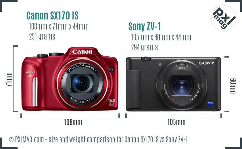 Canon SX170 IS vs Sony ZV-1 size comparison