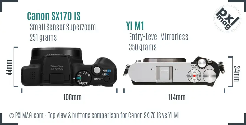 Canon SX170 IS vs YI M1 top view buttons comparison