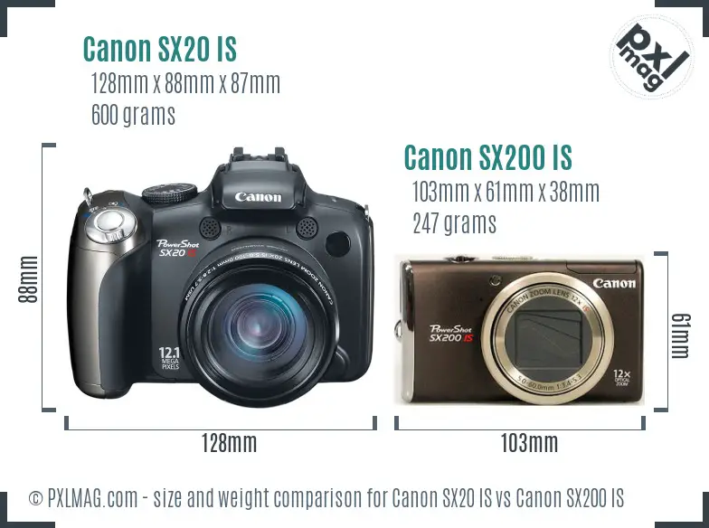 Canon SX20 IS vs Canon SX200 IS size comparison
