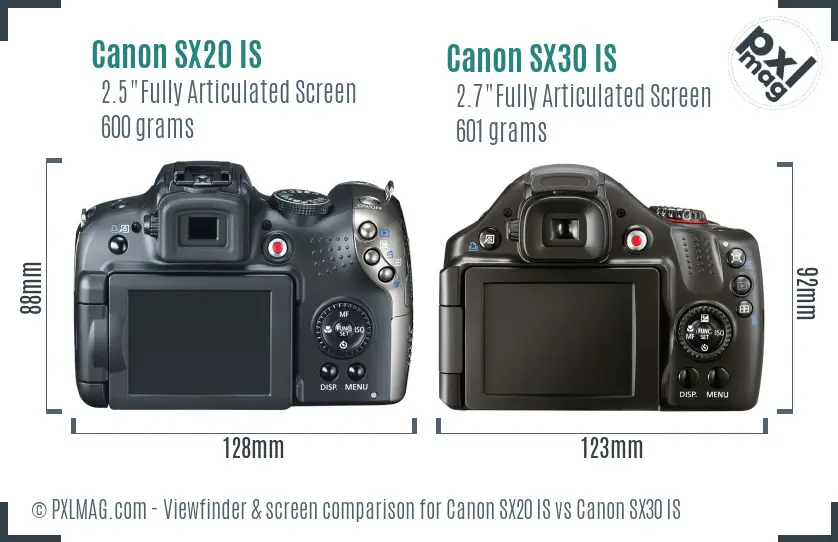 Canon SX20 IS vs Canon SX30 IS Screen and Viewfinder comparison