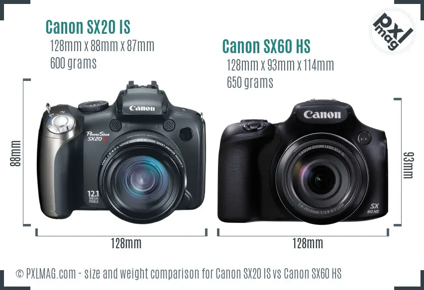 Canon SX20 IS vs Canon SX60 HS size comparison