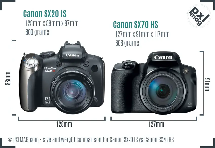 Canon SX20 IS vs Canon SX70 HS size comparison