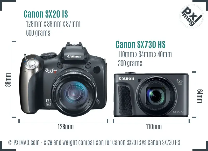 Canon SX20 IS vs Canon SX730 HS size comparison