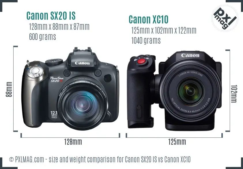 Canon SX20 IS vs Canon XC10 size comparison