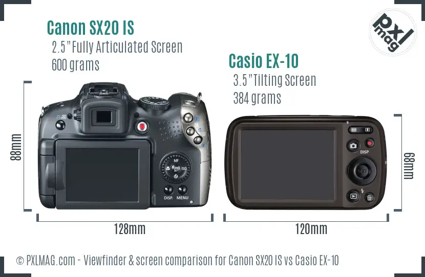 Canon SX20 IS vs Casio EX-10 Screen and Viewfinder comparison Canon SX20 IS vs Casio EX-10 Screen and Viewfinder comparison