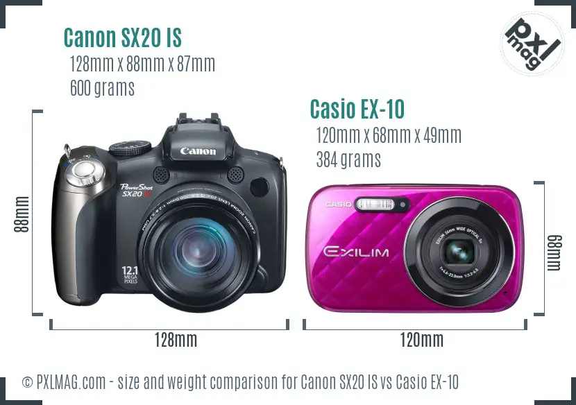 Canon SX20 IS vs Casio EX-10 size comparison Canon SX20 IS vs Casio EX-10 size comparison
