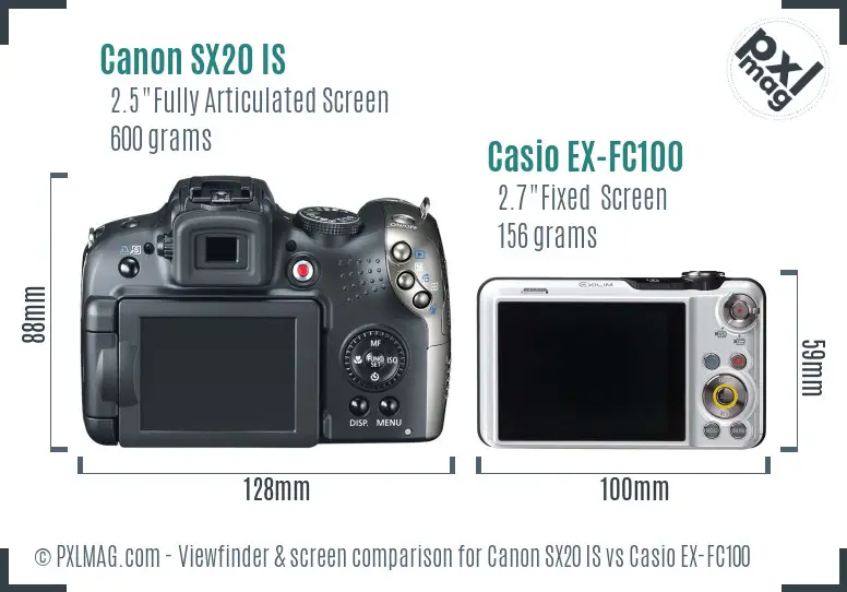 Canon SX20 IS vs Casio EX-FC100 Screen and Viewfinder comparison Canon SX20 IS vs Casio EX-FC100 Screen and Viewfinder comparison