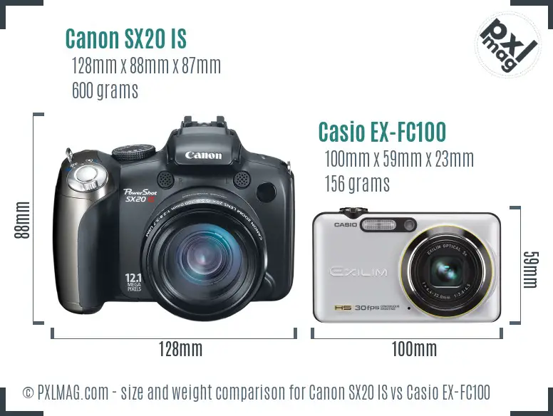 Canon SX20 IS vs Casio EX-FC100 size comparison Canon SX20 IS vs Casio EX-FC100 size comparison