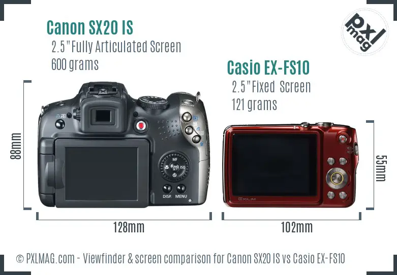 Canon SX20 IS vs Casio EX-FS10 Screen and Viewfinder comparison