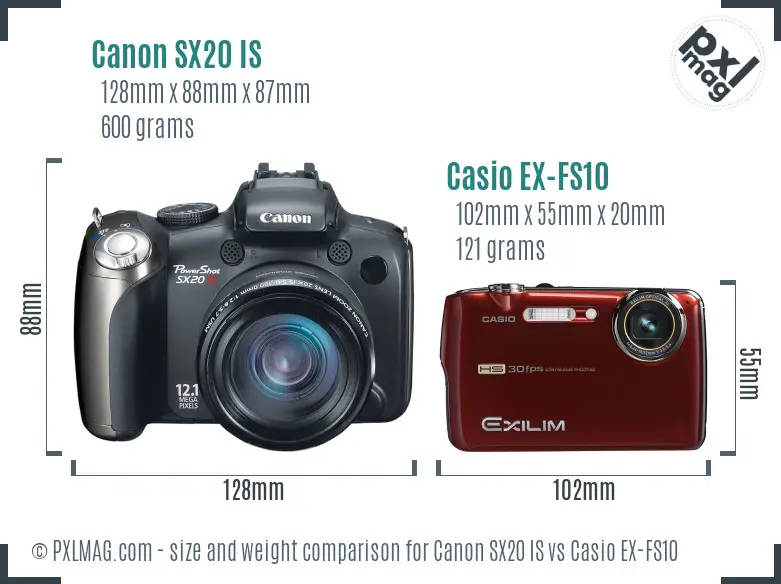 Canon SX20 IS vs Casio EX-FS10 size comparison