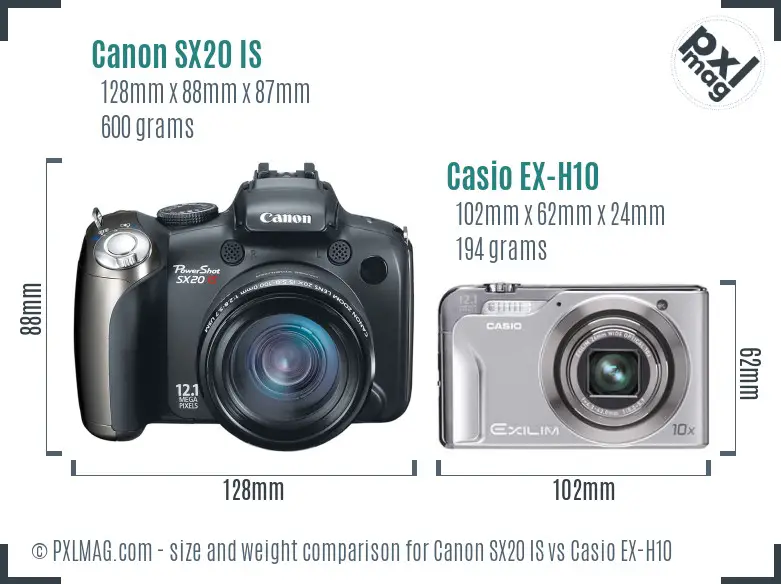 Canon SX20 IS vs Casio EX-H10 size comparison