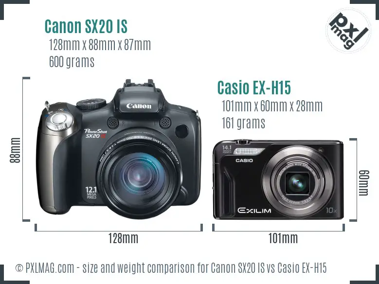 Canon SX20 IS vs Casio EX-H15 size comparison