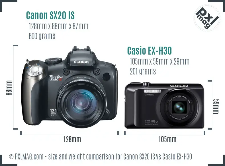 Canon SX20 IS vs Casio EX-H30 size comparison Canon SX20 IS vs Casio EX-H30 size comparison