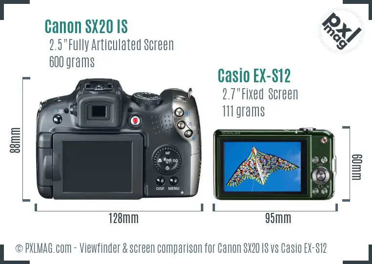 Canon SX20 IS vs Casio EX-S12 Screen and Viewfinder comparison