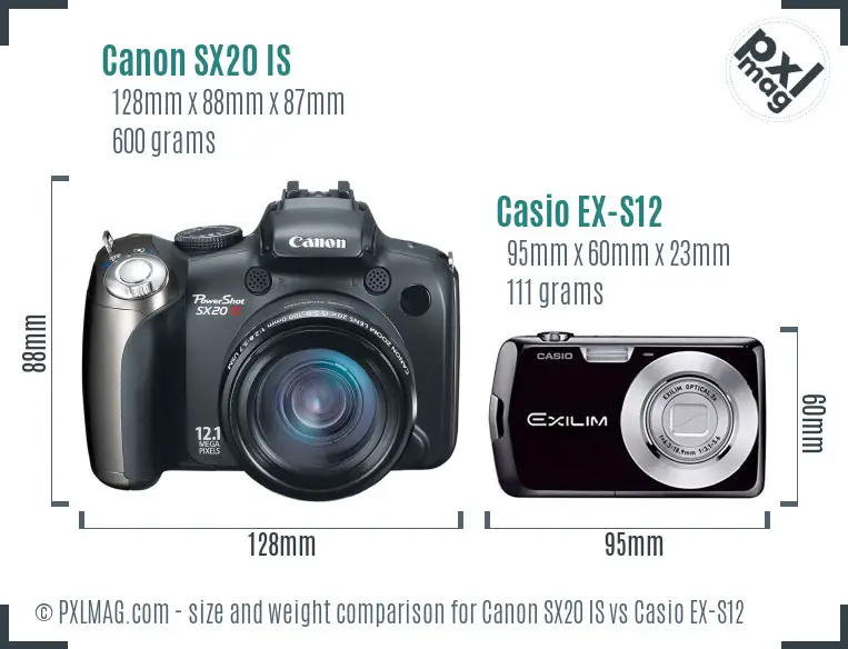 Canon SX20 IS vs Casio EX-S12 size comparison