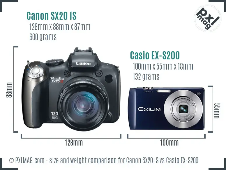 Canon SX20 IS vs Casio EX-S200 size comparison