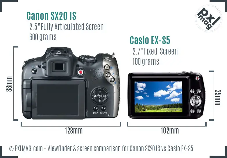 Canon SX20 IS vs Casio EX-S5 Screen and Viewfinder comparison