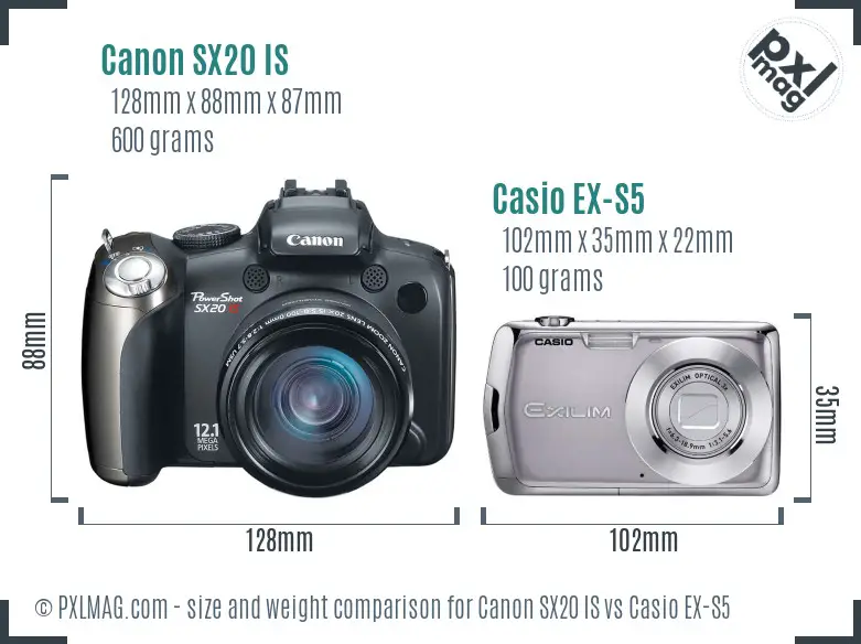 Canon SX20 IS vs Casio EX-S5 size comparison