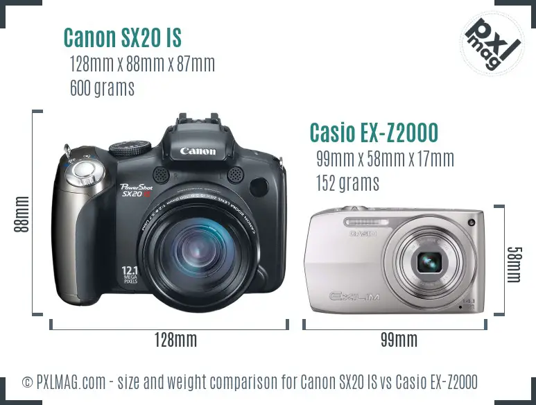 Canon SX20 IS vs Casio EX-Z2000 size comparison