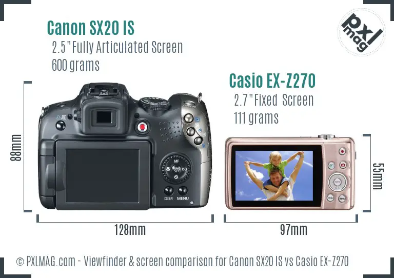 Canon SX20 IS vs Casio EX-Z270 Screen and Viewfinder comparison