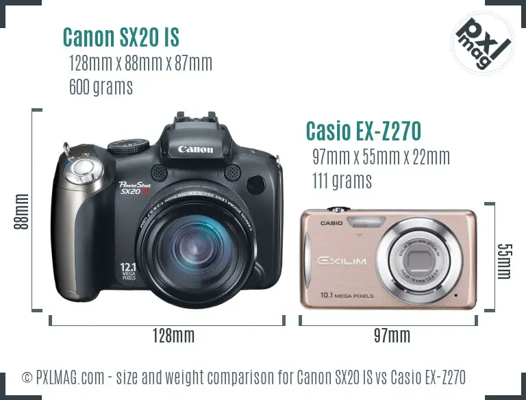Canon SX20 IS vs Casio EX-Z270 size comparison