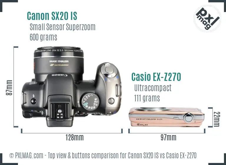 Canon SX20 IS vs Casio EX-Z270 top view buttons comparison