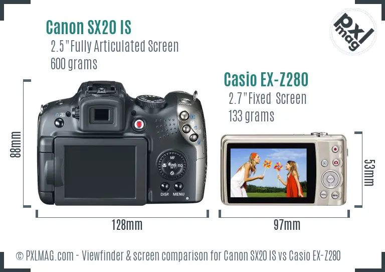 Canon SX20 IS vs Casio EX-Z280 Screen and Viewfinder comparison Canon SX20 IS vs Casio EX-Z280 Screen and Viewfinder comparison