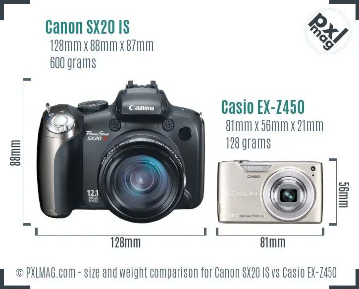 Canon SX20 IS vs Casio EX-Z450 size comparison