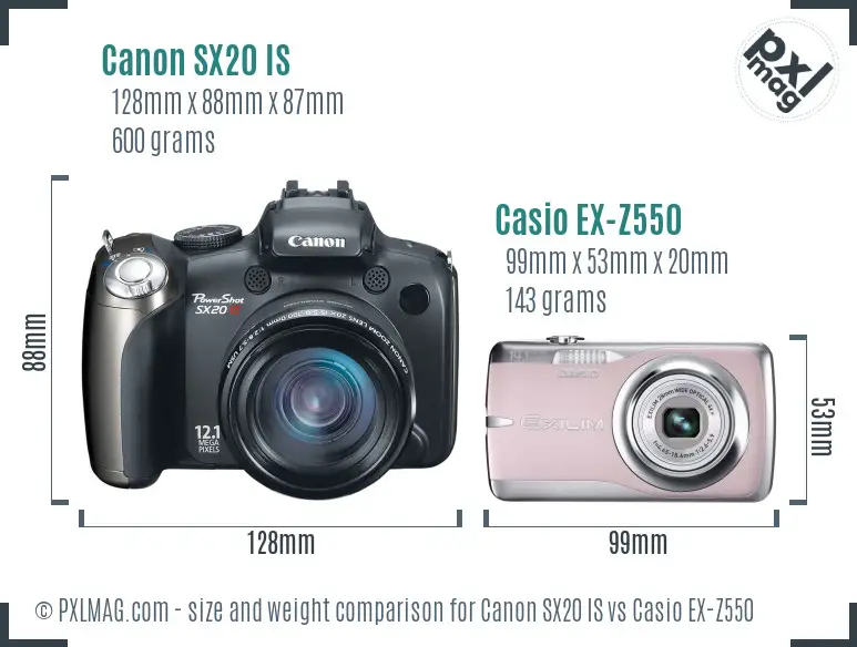 Canon SX20 IS vs Casio EX-Z550 size comparison