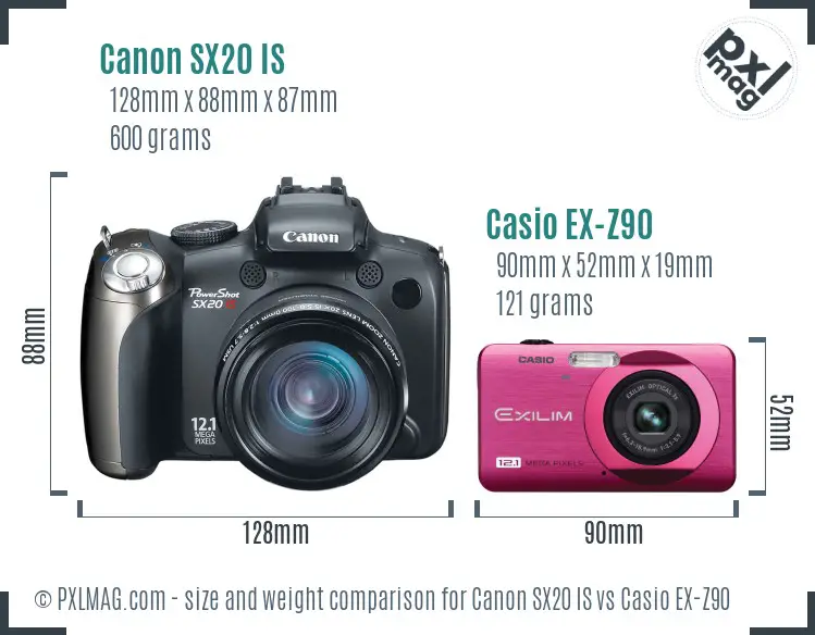 Canon SX20 IS vs Casio EX-Z90 size comparison Canon SX20 IS vs Casio EX-Z90 size comparison