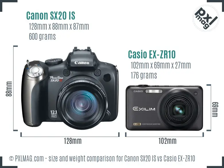 Canon SX20 IS vs Casio EX-ZR10 size comparison