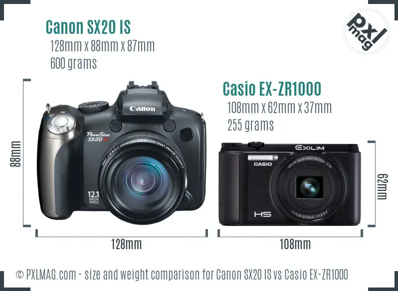 Canon SX20 IS vs Casio EX-ZR1000 size comparison