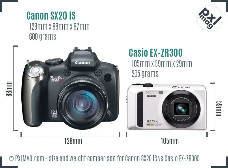 Canon SX20 IS vs Casio EX-ZR300 size comparison