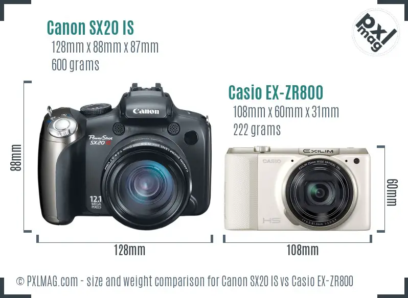 Canon SX20 IS vs Casio EX-ZR800 size comparison