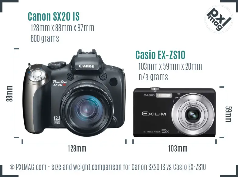 Canon SX20 IS vs Casio EX-ZS10 size comparison