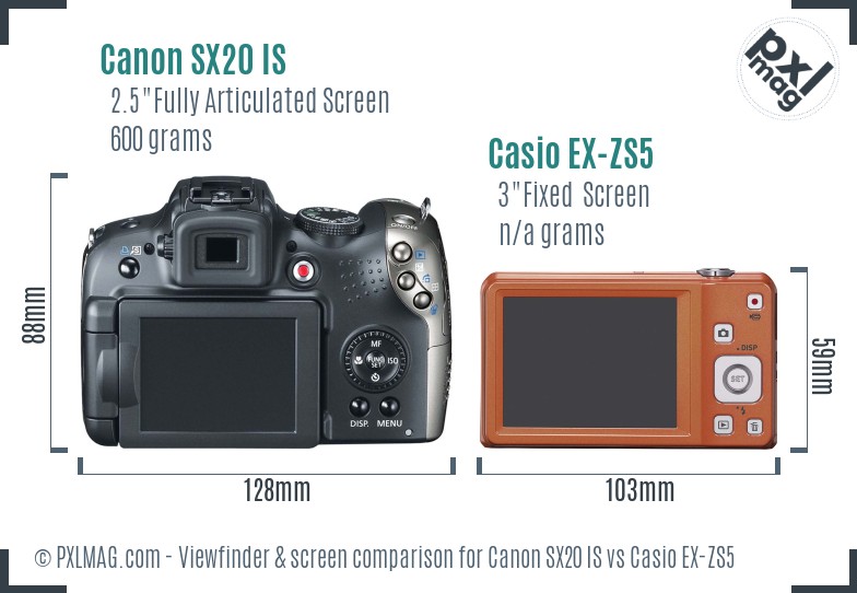 Canon SX20 IS vs Casio EX-ZS5 Screen and Viewfinder comparison
