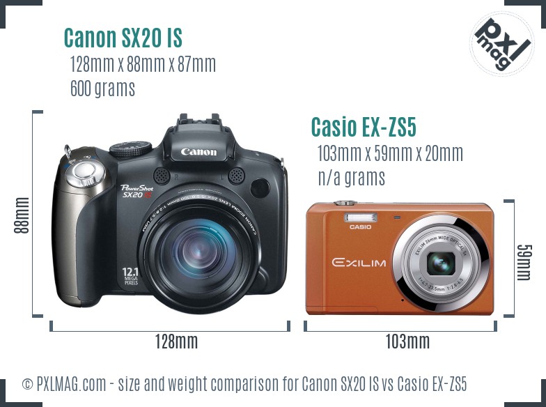 Canon SX20 IS vs Casio EX-ZS5 size comparison