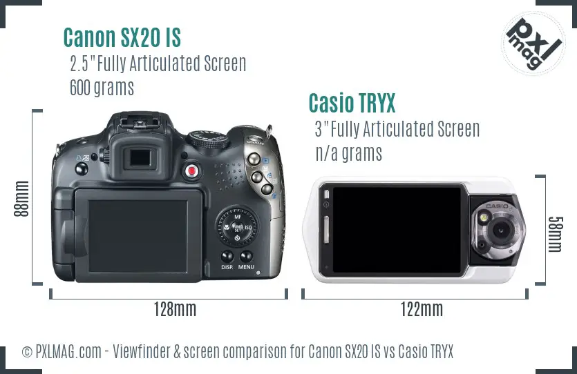 Canon SX20 IS vs Casio TRYX Screen and Viewfinder comparison