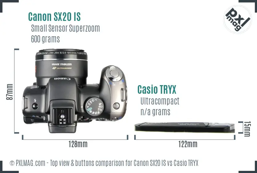 Canon SX20 IS vs Casio TRYX top view buttons comparison