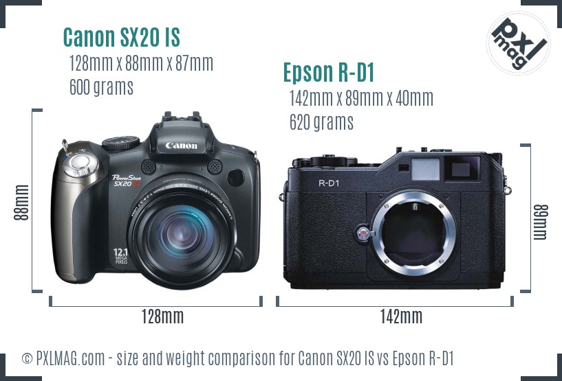 Canon SX20 IS vs Epson R-D1 size comparison Canon SX20 IS vs Epson R-D1 size comparison
