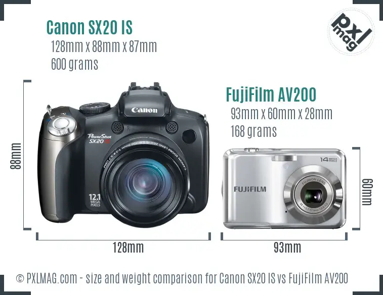 Canon SX20 IS vs FujiFilm AV200 size comparison