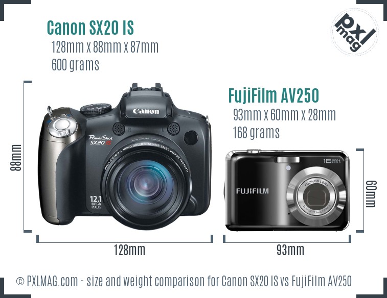 Canon SX20 IS vs FujiFilm AV250 size comparison Canon SX20 IS vs FujiFilm AV250 size comparison